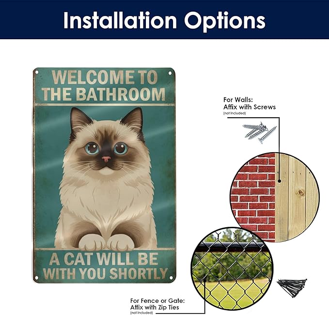 Funny Bathroom Sign Welcome to The Bathroom A Cat Will Be with You Shortly Humorous Restroom Decor Quirky Cat Lover Gift Novelty Aluminum Sign 8x12 Inches Ragdoll