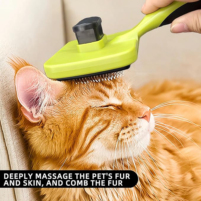 Self Cleaning Slicker Brush for Dogs Green Dog Shedding Brush Skin-Friendly Pet Grooming Tool for Long Short Haired Cats and Dogs Remove Loose Hair Mats Knots Tangles