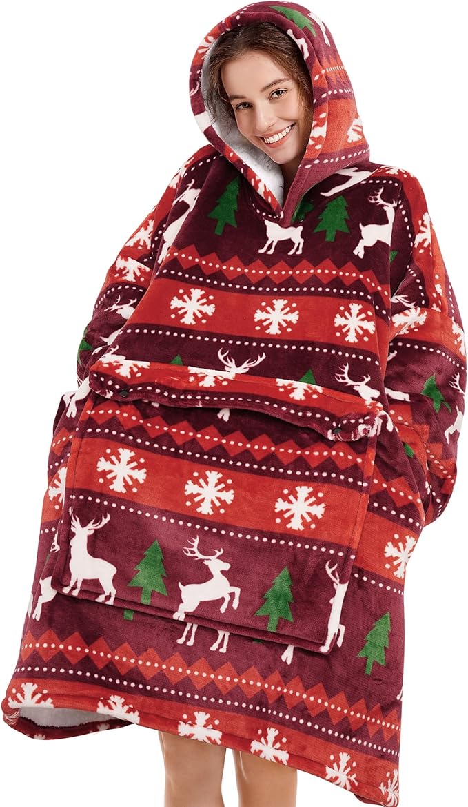 Narecte Cozy Oversized Blanket Hoodie Wearable Blanket Adults Soft Hooded Blanket Hoodie Birthday Gifts for Women Christmas
