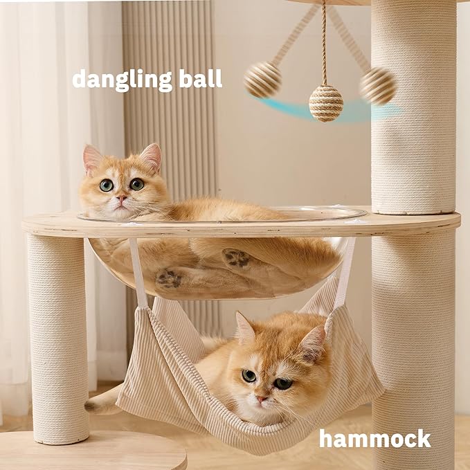 Modern Cat Tree Small Tower with Scratching Post for Indoor, Solid Wood Multifunctional Corner Cat Tree Tower with Bed