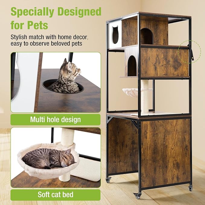 GUTINNEEN Cat Litter Box Enclosure with Metal Frame Indoor Cat Furniture Enclosure for Hidden Self-Cleaning Litter Boxes, 27.6" L