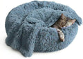 Whiskers & Friends Cat Bed, Cat Beds for Indoor Cats Washable, Orthopedic Soft Fluffy Round Calming Pet Bed for Small to Large Kitty Kittens & Small Dogs - Navy Grey-C - 23.00" x 23.00" x 7.00"