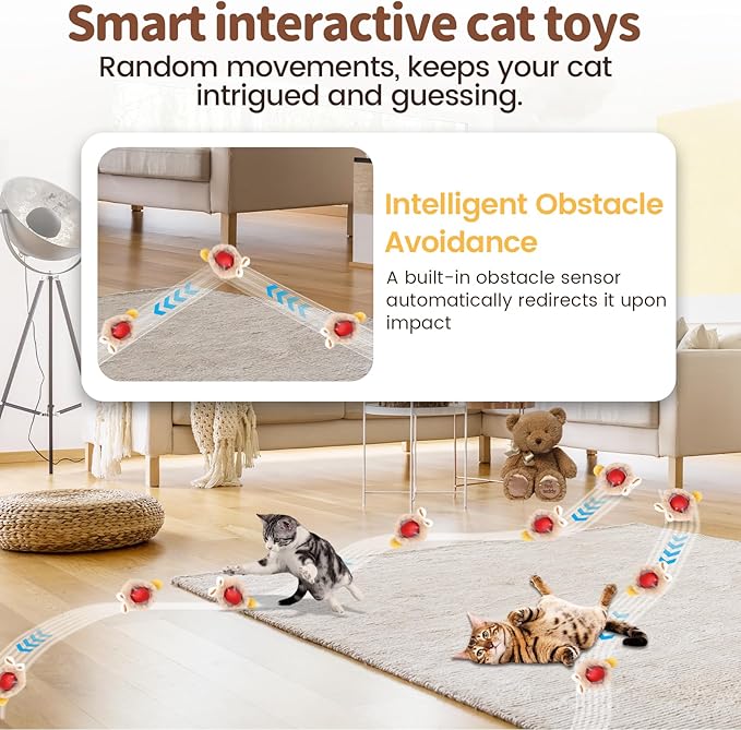Interactive Cat Toy for Indoor Cats, Rechargeable Kitten Toy for Chasing and Hunting, Hide and Seek Mouse Catching Game with Automatic Motion-Activated Moving Ball