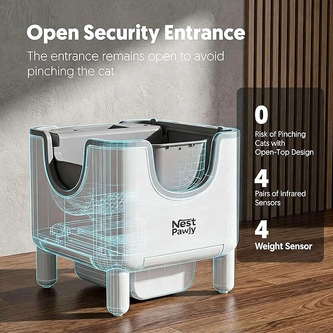 Early Bird Price NestPawly M07 Self-Cleaning Litter Box - Open-Top Automatic Cat Litter Box with Odor Control, Safety Features, and Easy Maintenance