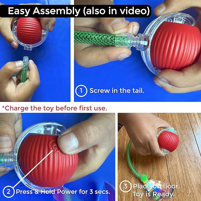 Cat Toys for Indoor Cats – 2X Automatic Kitten Interactive Toy with Speedy Ball Tail as Pet Mental Stimulation - Kittens Small Dogs and Bored Adult Dog Balls (2 Sets - Random Ball Color)