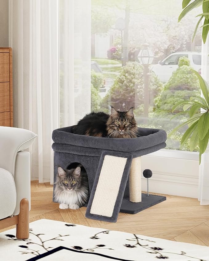 Aechonow Cat Tree for Indoor Large Cats, 14 Inch Cat Tower with 20x16.5 Inch Large Perch Bed, Cat Climbing Tree with Sisal Scratching Post for Adult Senior Cats, Removable Washable Mat, Dark Gray