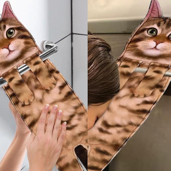 Funny Hand Towels for Bathroom Kitchen Decor - Cute Cat Hanging Hand Towel Kitchen Gadgets - Unique Housewarming Birthday Christmas Cat Lover Gift Ideas for Women Mom Lady Adults