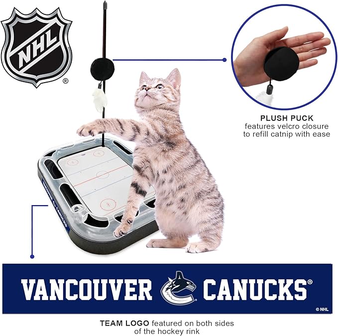 Pets First Vancouver Canucks Scratching Toy - 5-in-1 Hockey Field Cat Scratcher with Interactive Ball & Bell