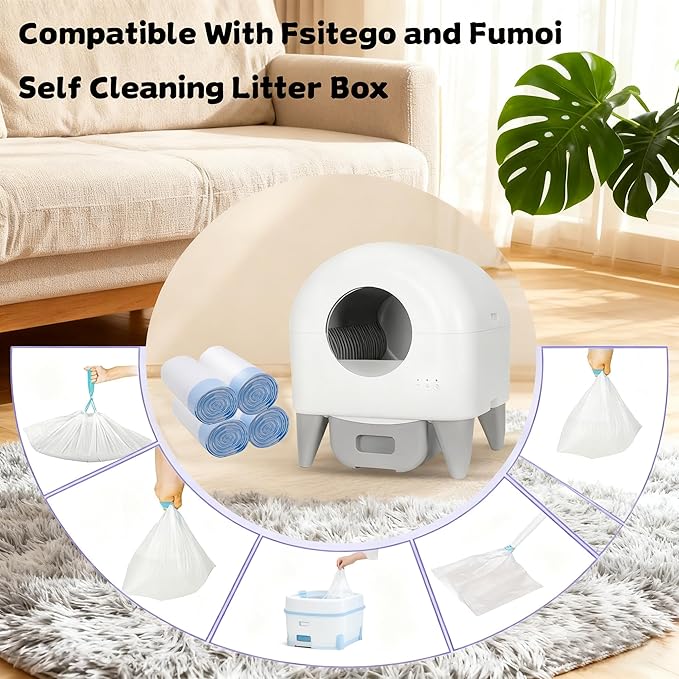 80 Count Cat Litter Box Liners for Fsitego and Fumoi Self Cleaning Litter Box, Extra Thick Heavy Duty Cat Litter Bags Replacement, with Drawstring(26" x 11.8") (Pack of 4)