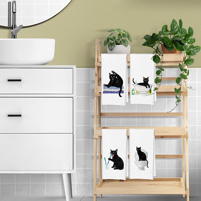 Jvpke Black Cat Hand Towels for Bathroom Set of 4 - Black Cat Decor, Cats Gifts 16x24