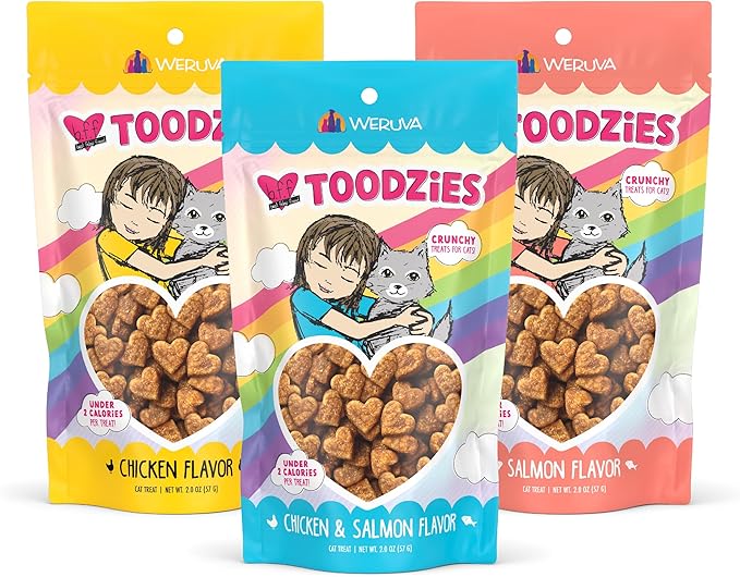 Bundle of Weruva BFF Toodzies Crunchy Cat Treats: Chicken, Chicken & Salmon, and Salmon Crunchy Cat Treats, 2oz Bags