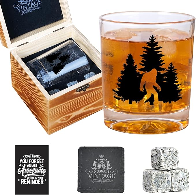 Bigfoot Whiskey Glass - Funny Bigfoot Gifts for Men, Funny Christmas Bourbon Gifts for Men Adults, White Elephant Gag Gift for Man, Big Foot Whiskey Glasses for Man, Christmas Alcohol Gift Ideas
