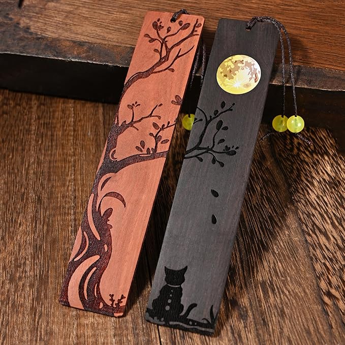 ZQZYMXQ 2Pcs Moon Cat Bookmark, 3D Fancy Bookmarks, Unique Bookmarks Black Cat Gifts (Moon Cat)