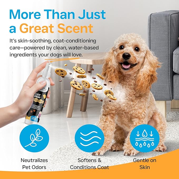 Alpha Dog Series Grooming Body Spray for Dogs & Cats – Long-Lasting Fragrance Deodorizing Mist with Aloe, Odor Eliminator, Alcohol-Free & Non-Toxic Pet Cologne - 8 fl. oz. (Sugar Cookie)