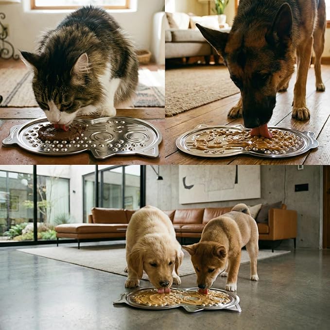 Stainless Steel Lick Mat for Dogs & Cats - 15"×10" Large Metal Dog Licking Mat, Chew Proof Slow Feeder Mat with Suction Cups for Puppy & Cat, Dishwasher Safe, Whisker-Friendly