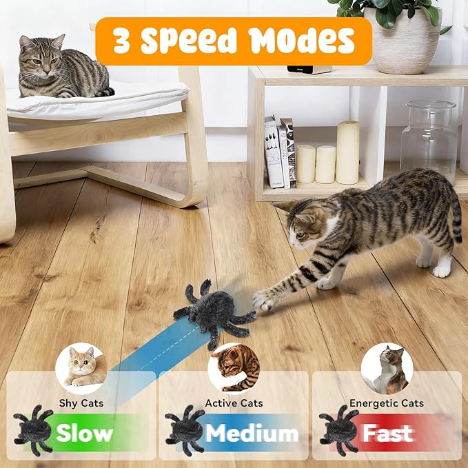 Cat Toys Interactive Remote Control Cat Toy Horror Spider Moving Cat Toy 2 Modes Interactive Cat Toys for Indoor Cats with 3 Speeds