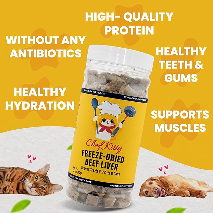 Freeze Dried Beef Liver Dog Treats | Healthy Kitten Treats, Single Ingredient, Raw | High Protein Cat & Dog Food Toppers, Grain-Free | Inspected & Tested in USA | 2.1 oz