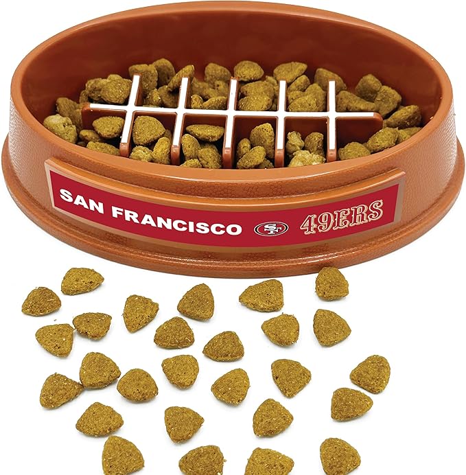 NFL Super-Bowl 49ERS Slow Feeder Dog & Cat Bowl. Football Design for Healthy Digestion. Non-Slip for Large & Small Pets