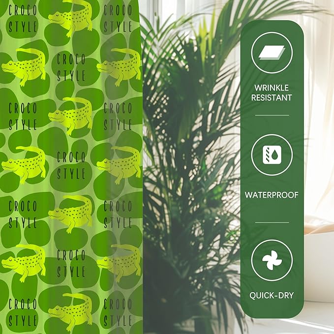 Cartoon Crocodile Shower Curtain,Green Cute Wild Animals Shower Curtains,Funny Waterproof Polyester Crocodile Bathroom Decor Accessories,72x72 in