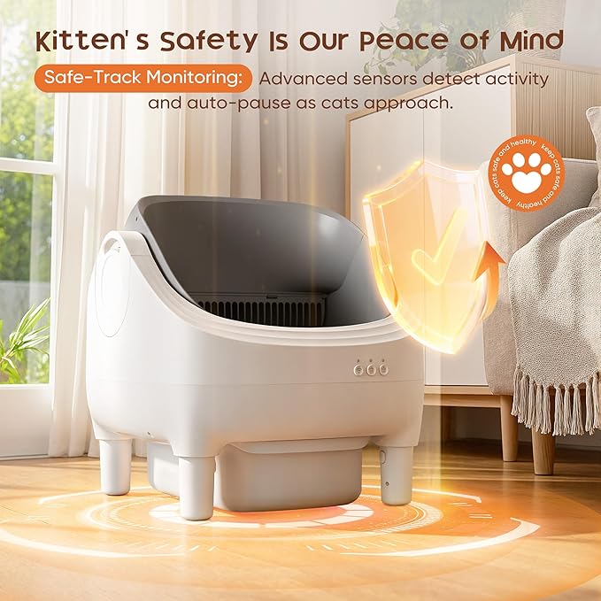 GUNJI Open-Top Cat Litter Box – Electric Auto-Cleaning System, Reliable Odor Management, Smart APP Support, 15L Large-Capacity Waste Bin, Trash Bags & Mat Included (Gray)