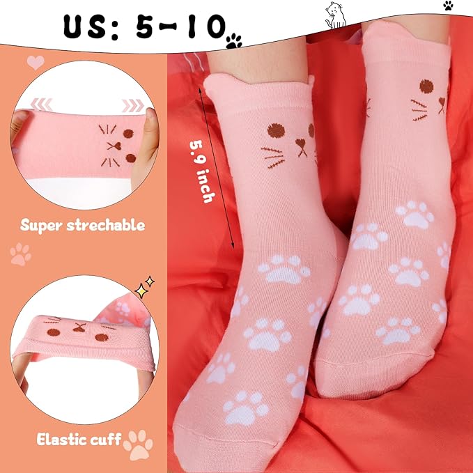 ZXGXLAW 5 Pack Women's Cat Socks Colorful Cute Funny Crew Socks,Novelty Gifts for Teenage Girls Girlfriend Animal Lovers
