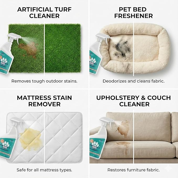Pet Stain & Odor Remover – Fast-Acting Enzyme Cleaner for Dog & Cat Urine | Safe for Carpet, Couch, Turf, Tile & More | Non-Toxic, Kid & Pet Safe Spray
