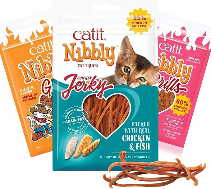 Catit Gourmet Cat Treats Variety Bundle - Chicken & Fish Jerky + Chicken & Lobster Grills + Chicken & Shrimp Grills, 1.06-oz Bags