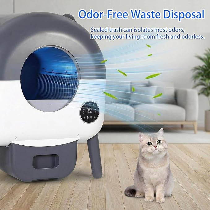 Self Cleaning Litter Box, Large Capacity Automatic Cat Litter Box Self Cleaning for Cats, Electric Cat Litters Box App Control, Multiple Safety Protection, 1 Roll Garbage Bags, Easy to Clean