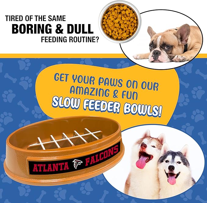 NFL Super-Bowl Atlanta Falcons Slow Feeder Dog & Cat Bowl. Football Design for Healthy Digestion. Non-Slip for Large & Small Pets