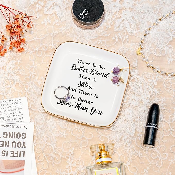 PUDDING CABIN Sister Birthday Gifts from Sister Jewelry Dish - There is no better friend than a sister and there is no better sister than you - Sister Gifts Mothers Day Christmas