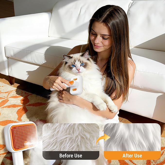 3-in-1 Pet Grooming Brush with Cool Mist & Self-Cleaning - Rechargeable Deshedding Tool for Dogs Cats, Extra Wide Comb, Water Window, Safe for All Coats
