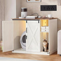 Extra Large Cat Litter Box Enclosure, Hidden Self-Cleaning Litter Box Furniture with Rotating Stand, Farmhouse Cat Cabinet with Power Outlet & Light, Cats House, Rustic White CB86414XV1