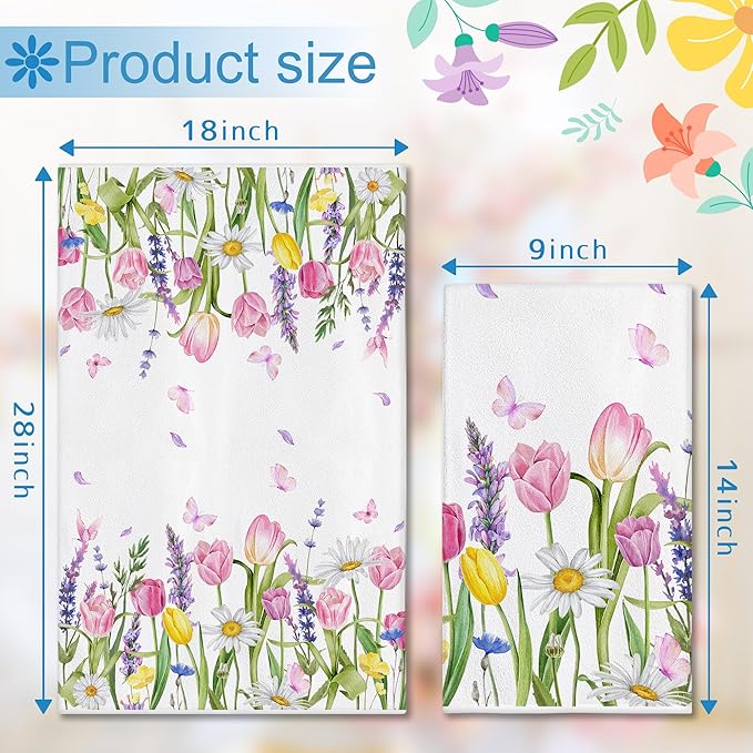 Hexagram Spring Kitchen Towels Sets of 2,Colorful Flower Hand Towels for Bathroom 18x28 Inch, Spring Farmhouse Home Decorations