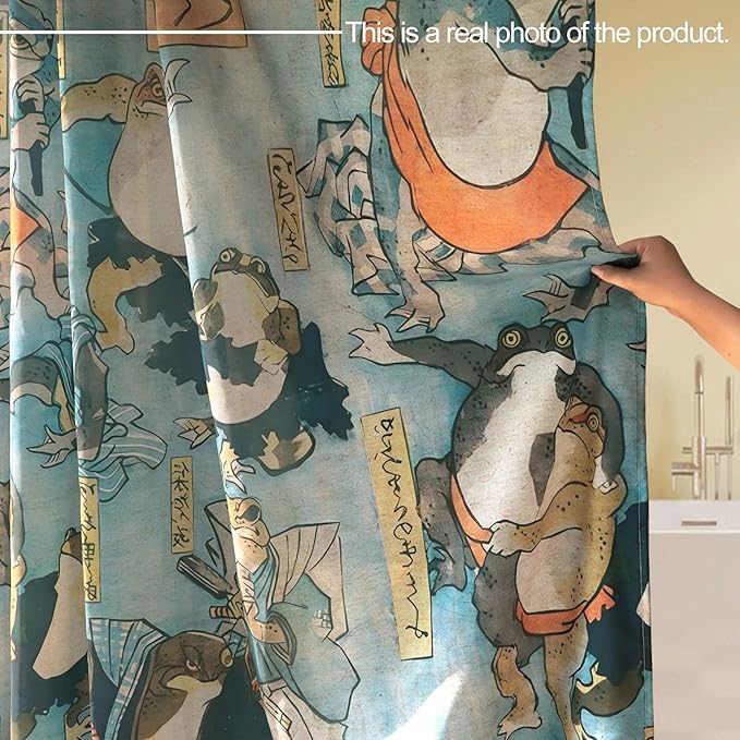 Vintage Blue Samurai Frog Shower Curtains,Folklore Japanese Shower Curtain for Bathroom,Funny Ninja Frog Japanese Art Bathroom Decor,72x72 Inch
