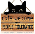 Funny Cat Signs Black Cat Welcome Sign Cat Home Decor Gifts For Cat Lovers Cat Gift For Women Cat Wall Art Halloween Black Cat Wooden Hanging Decor Door Sign Cats Welcome People Tolerated Sign