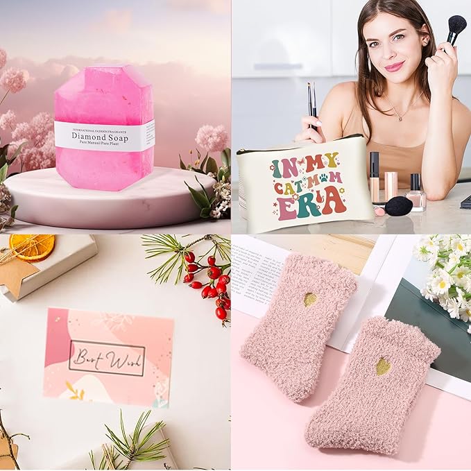 DHQH Cat Lover Gifts for Women, Cat Mom Themed Gift Box for Christmas, Birthday Gifts Set with Candle box Coffee Mug Canvas Tote Bag