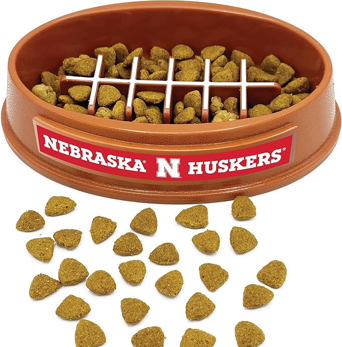 NCAA Super-Bowl - Nebraska Cornhuskers Slow Feeder Dog Bowl. Football Design Slow Feeding Cat Bowl for Healthy Digestion. Non-Slip Pet Bowl for Large & Small Dogs & Cats