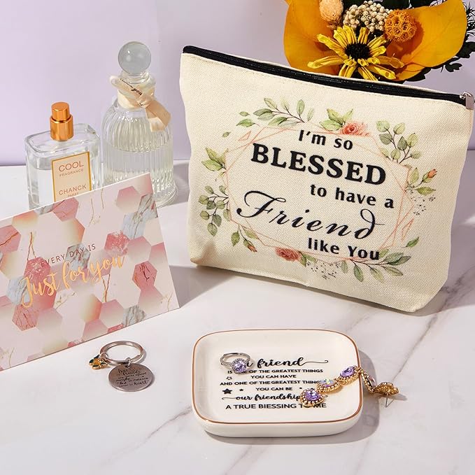 PUDDING CABIN Friend Gifts for Women, Birthday Gifts for Women Friends Basket Jewelry Dish Set, Friendship Gifts for Women