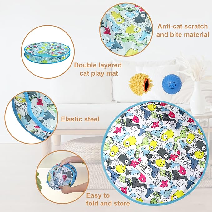 Interactive Cat Toys for Indoor Cats, Rechargeable Automatic Cat Ball Toy Fast Rolling in Pocket, 24 Inch Play Mat