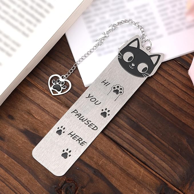 Cute Cat Bookmark, Zinc Alloy Kitten Paw Print Bookmarks Reading Gifts for Cat Lovers Funny Black Kitten Book Marks Animal Bookmark Gifts Book Accessories for Reading (Style F)