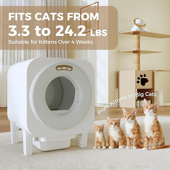 Automatic Cat Litter Box, 68L Self Cleaning Litter Box with APP Control, Dual Safety Protection and Odor Removal for Multiple Cats, White