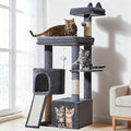 Taoqimiao Cat Tree for Indoor Cats, 55.1In Sturdy Cat Tower, Large Platform, Rotatable Round Condo with Large Scratch Board, Extended Cat House, Thickened Full-Sisal Scratching Post, Smoky Gray, F10G