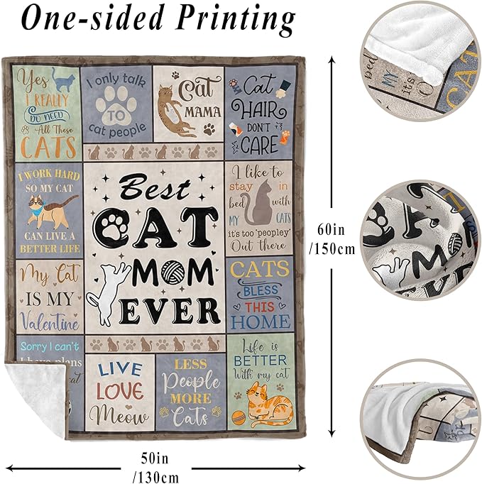 XALAZY Mothers Day Cat Mom Gifts for Women Blanket 50"X60", Cat Gifts for Women, Cat Lover/Lady Gifts, Funny Cats Themed Presents for Birthday/Christmas, Cat Blanket