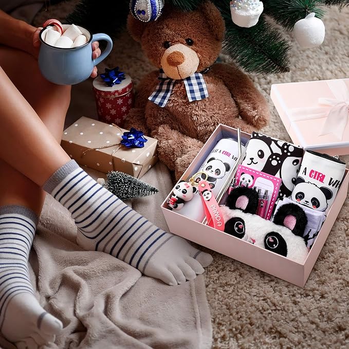 Wonderjune 14 Set Panda Gifts Baskets for Panda Lovers Birthday Gifts Set for Girls Kids Teens Mom Friend Sister Cute Valentines Thank You Birthday Presents Package Accessories