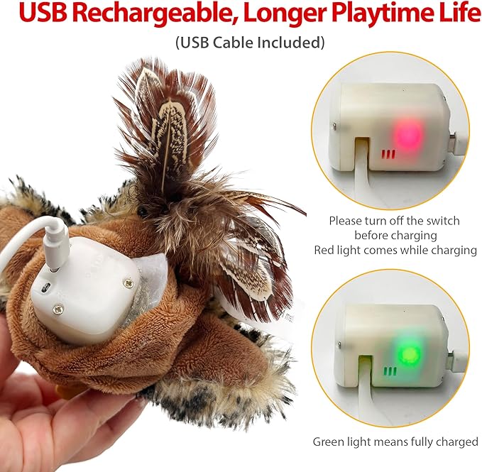Gigwi Interactive Flapping Cat Toys Catnip, Electronic Flappy Toys Motion Activated, Automatic Cat Toys for Indoor Cats, USB Rechargeable Cat Enrichment Toy for Hunting and Kicker, Bird Sparrow