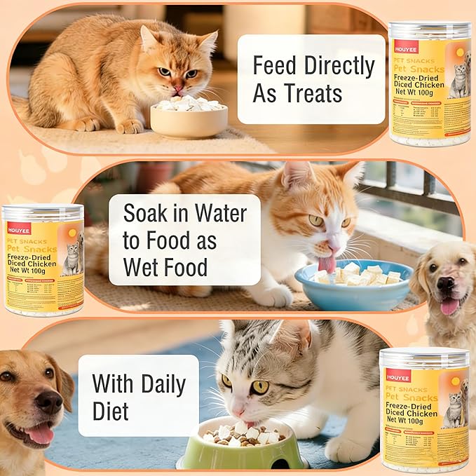 Freeze Dried Chicken Cat & Dog Treat, High Protein & Low Fat, Single Ingredient Natural Dehydrated Chicken Cube, Weight Control &Training Treats, Nutritional Food Topper for Pets