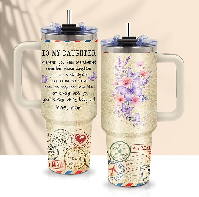 40oz Daughter Tumbler from Mom, Letter to My Daughter Coffee Mug - Envelope Style Inspirational Gift for Adult Daughters, Birthday Christmas Gift from Mother, Best Daughters Ever Travel Cup