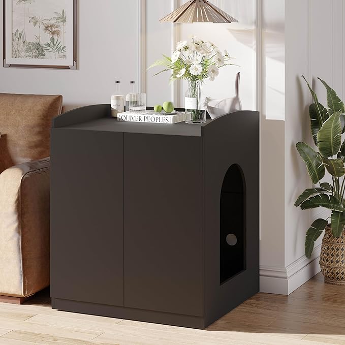 Extra Large Litter Box Enclosure with Cat Scratch Mat - Designed for Self-Cleaning and XXL Litter Boxes (Black)
