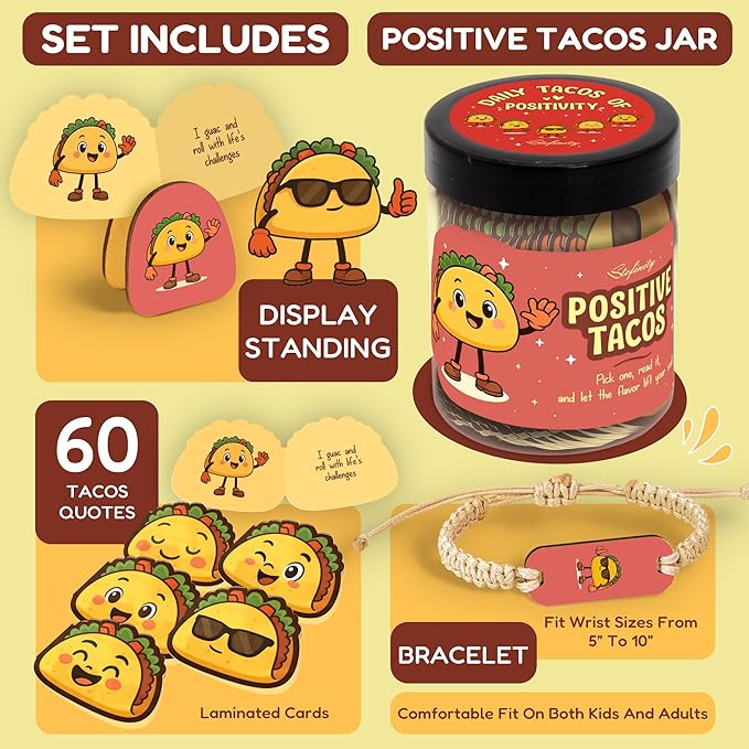Stofinity Positive Taco Gifts For Birthday- Funny Affirmation Cards For Teen Girl Gift Trendy Stuff, Unique Coworker Christmas Gifts For Women Friend, Thanksgiving Basket Gift For Teacher