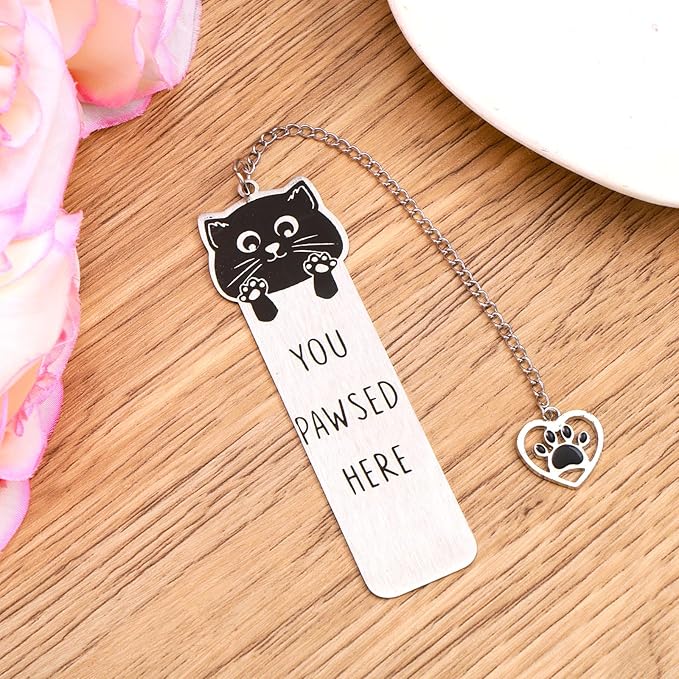 Cat Bookmark, Zinc Alloy Kitten Pet Bookmarks for Women with Heart Pendent Bookish Gift Cute Animals Book Marker Funny Reading Accessories for Cat Lovers
